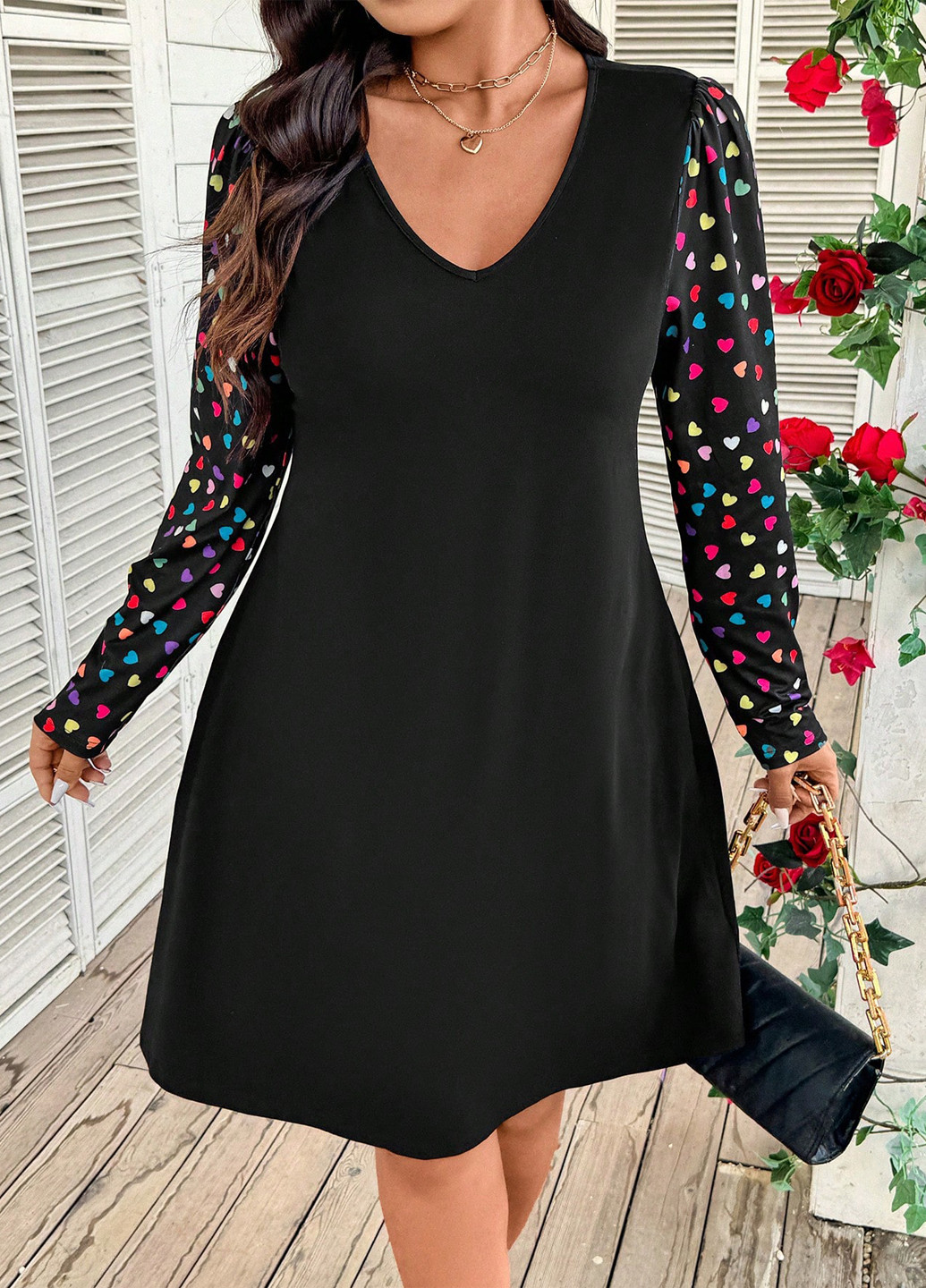 Чорна кежуал сукня а-силует SHEIN сердечка