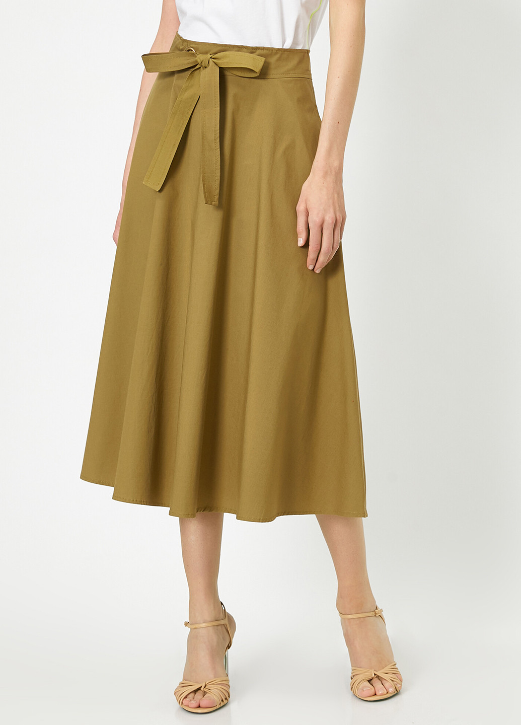Оливковая (хаки) кэжуал однотонная юбка KOTON колокол