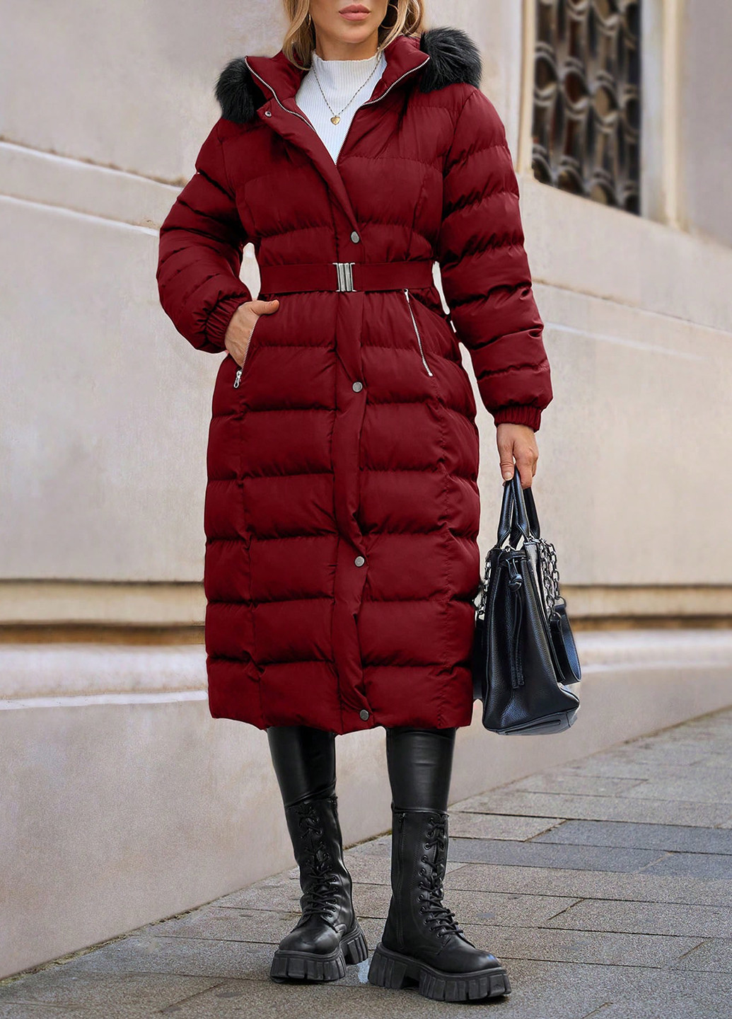 Темно-червона зимня куртка SHEIN