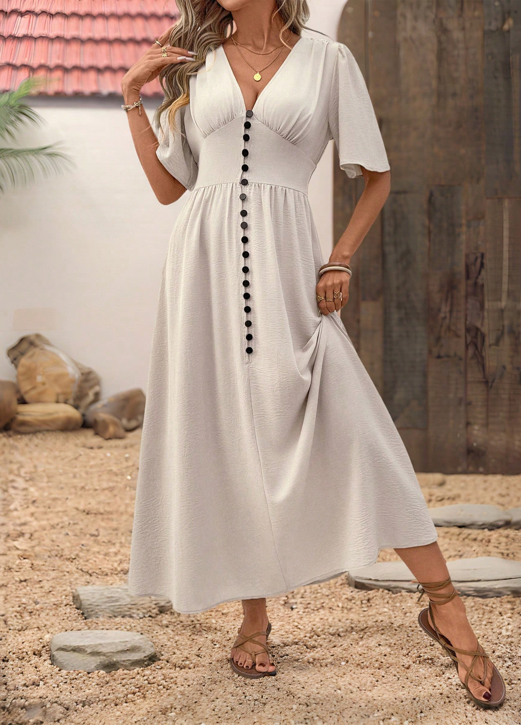 Кремова кежуал сукня кльош SHEIN однотонна