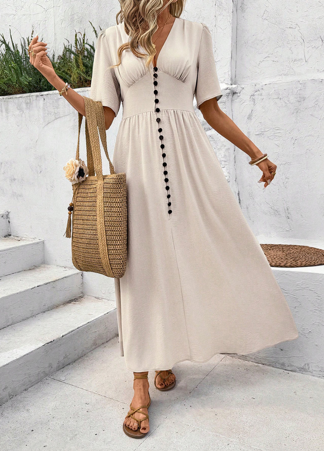 Кремова кежуал сукня кльош SHEIN однотонна