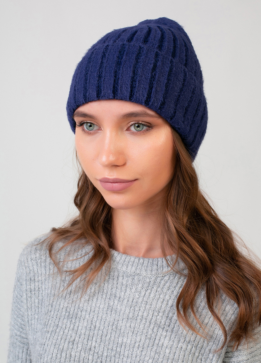 Зимова тепла ангорова шапка жіноча з відворотом без підкладки 551131 DeMari лайк ангора (237904014)