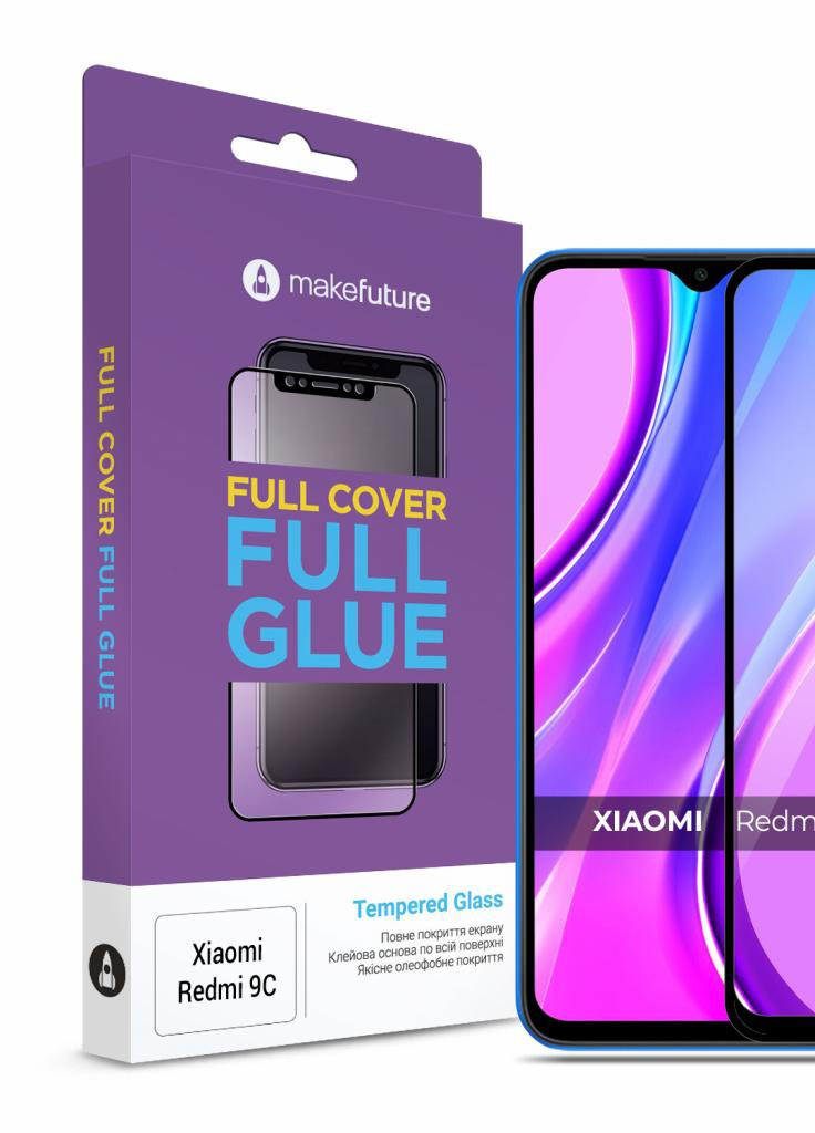 Скло захисне Xiaomi Redmi 9C Full Cover Full Glue (MGF-XR9C) MakeFuture (203983829)