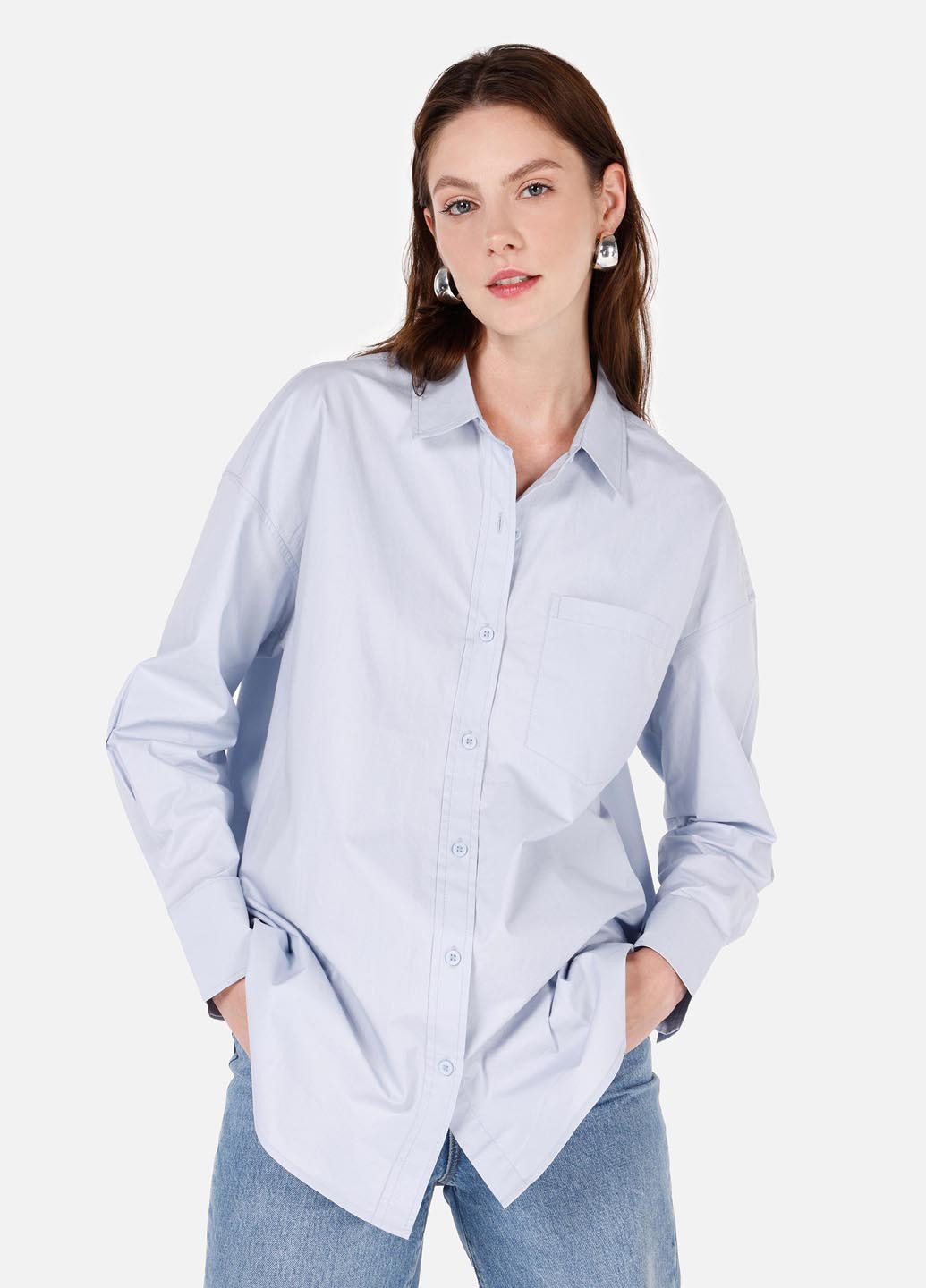 Светло-голубой праздничный, классическая, кэжуал рубашка однотонная Colin's