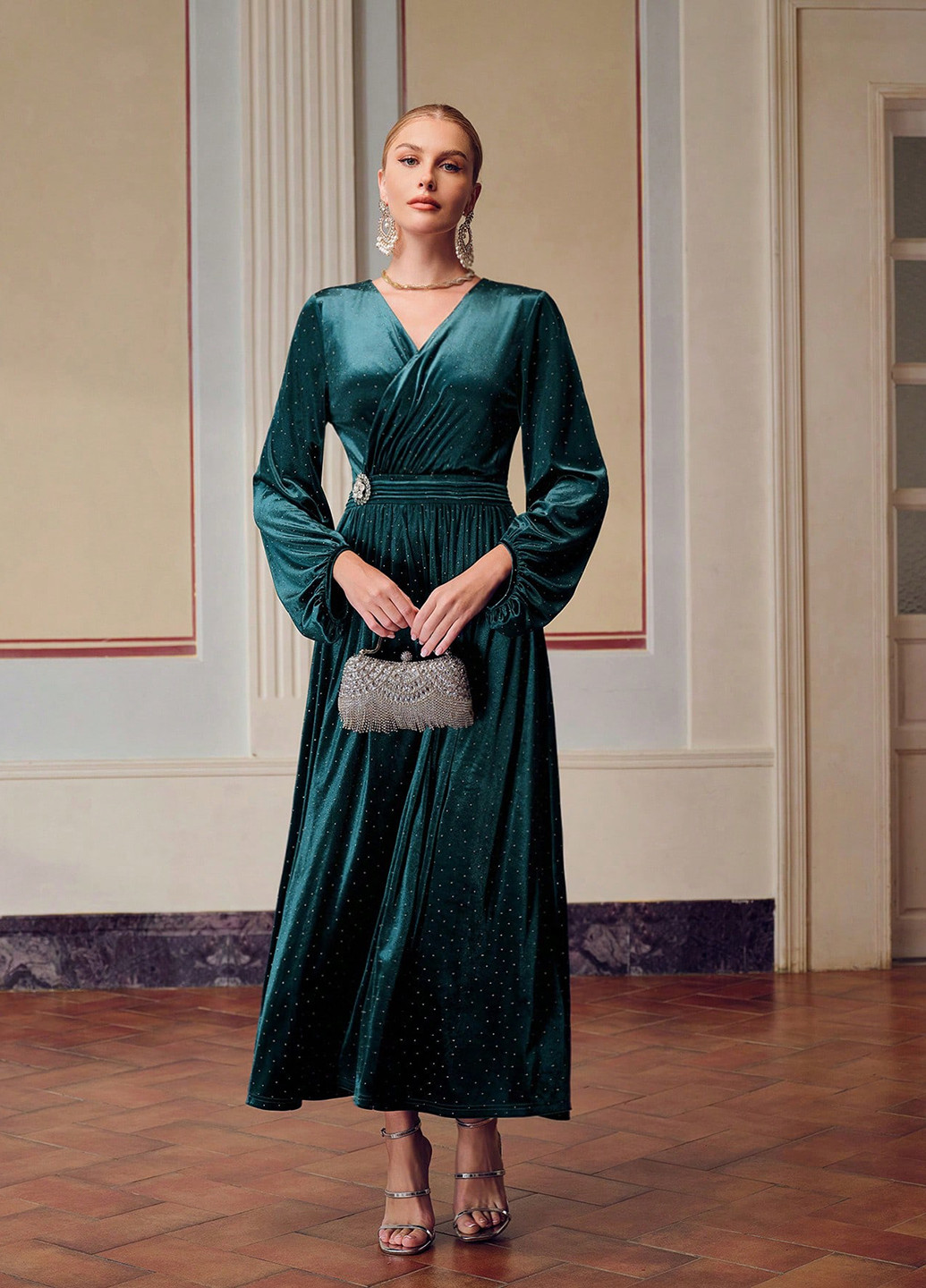 Смарагдова вечірня сукня кльош SHEIN однотонна