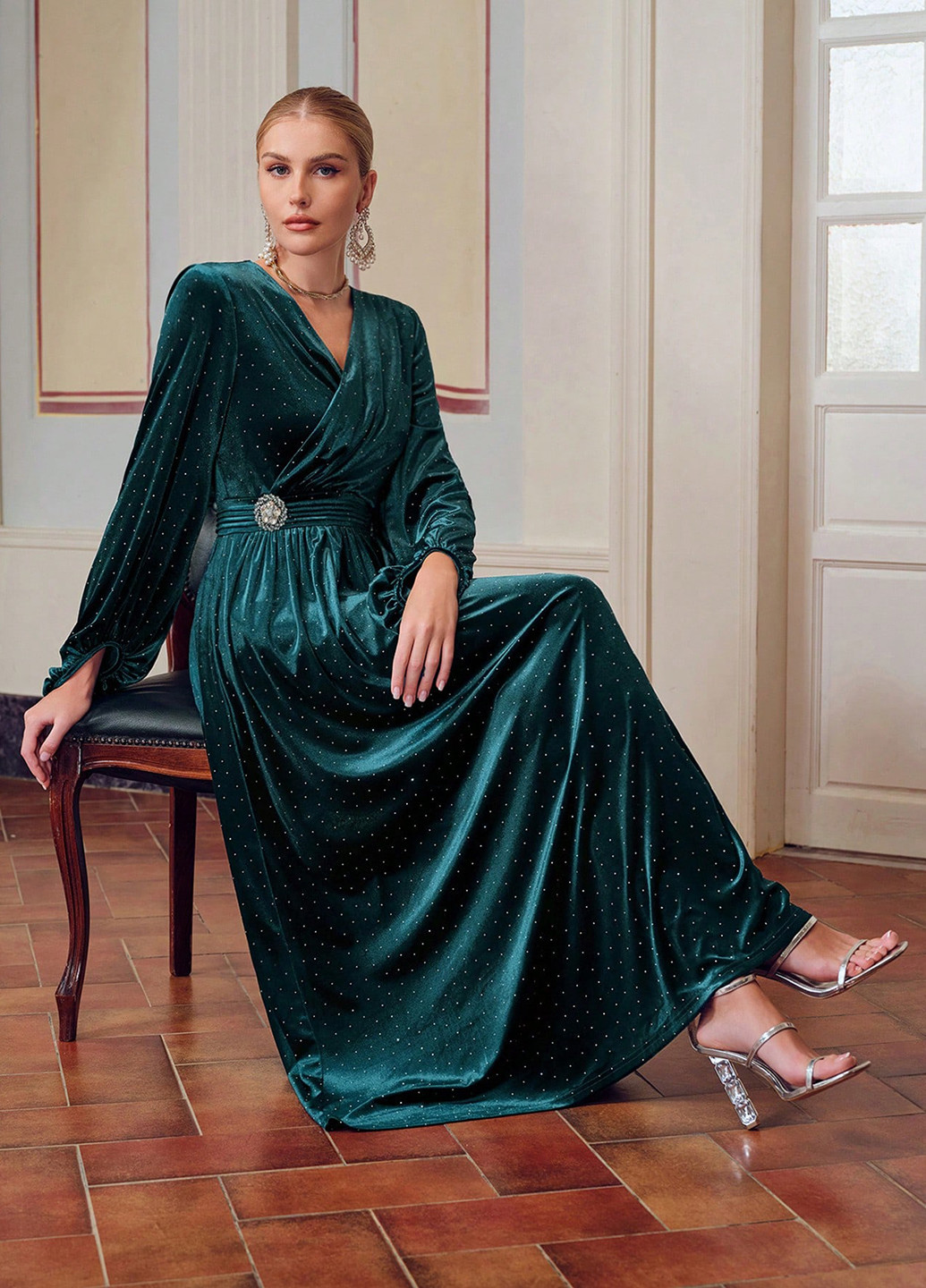 Смарагдова вечірня сукня кльош SHEIN однотонна