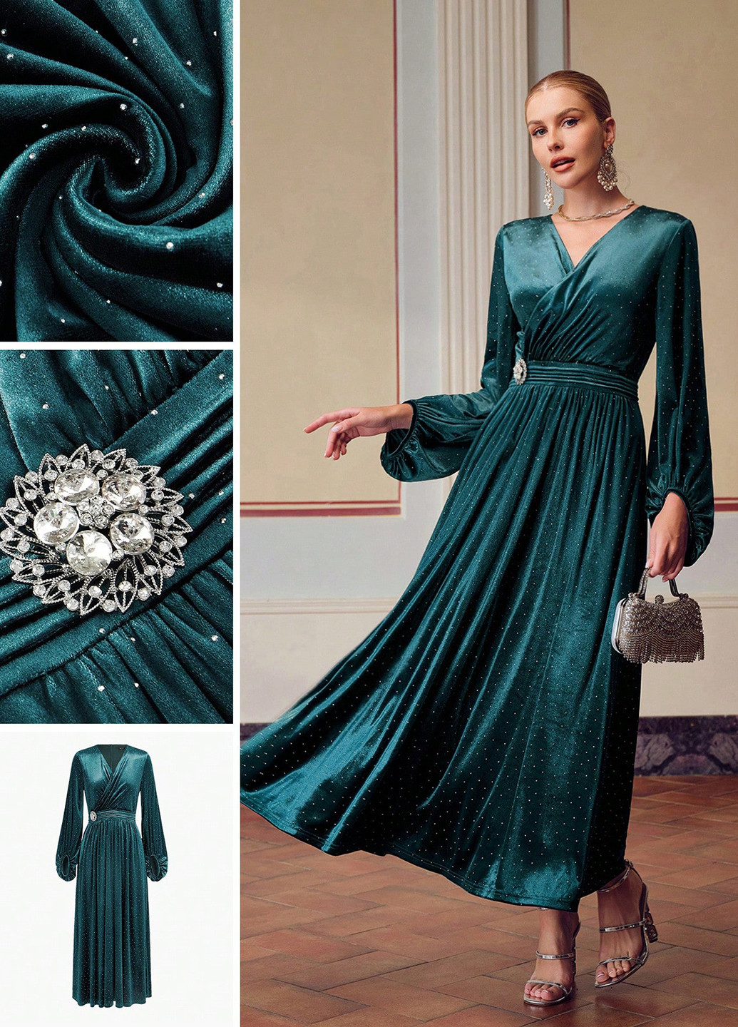 Смарагдова вечірня сукня кльош SHEIN однотонна