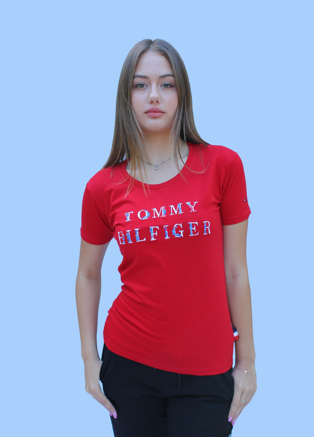Червона літня футболка женская з коротким рукавом Tommy Hilfiger