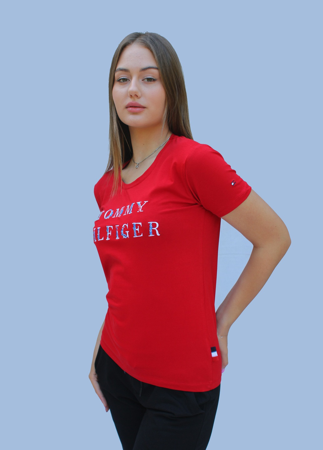 Красная летняя футболка женская с коротким рукавом Tommy Hilfiger