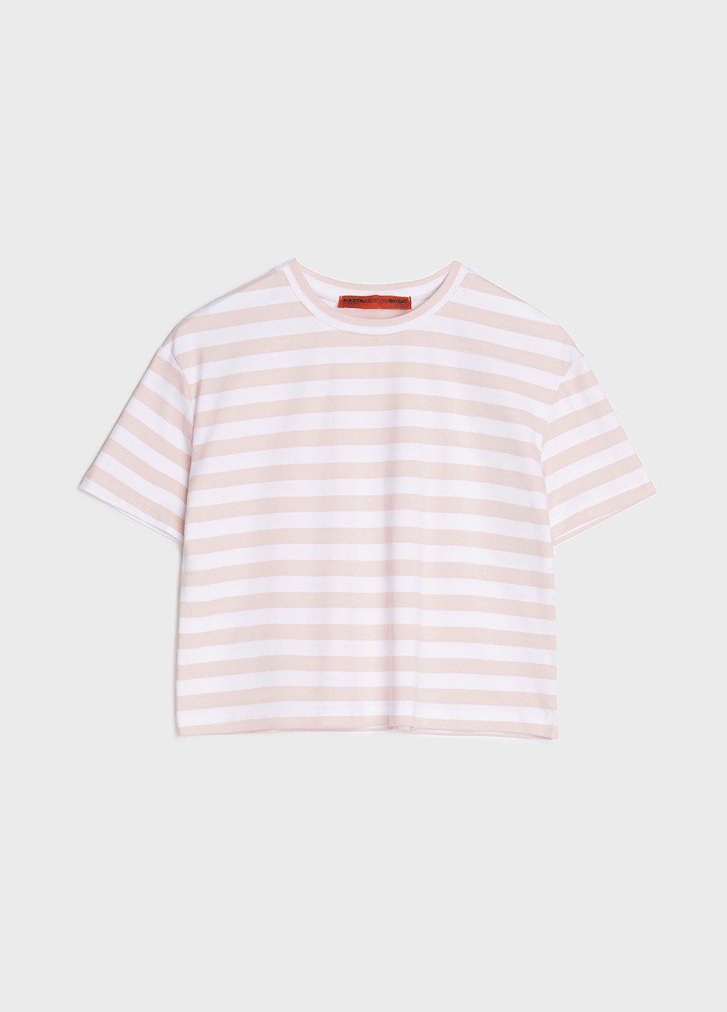 Светло-розовая летняя футболка женская укороченная в полоску KASTA design