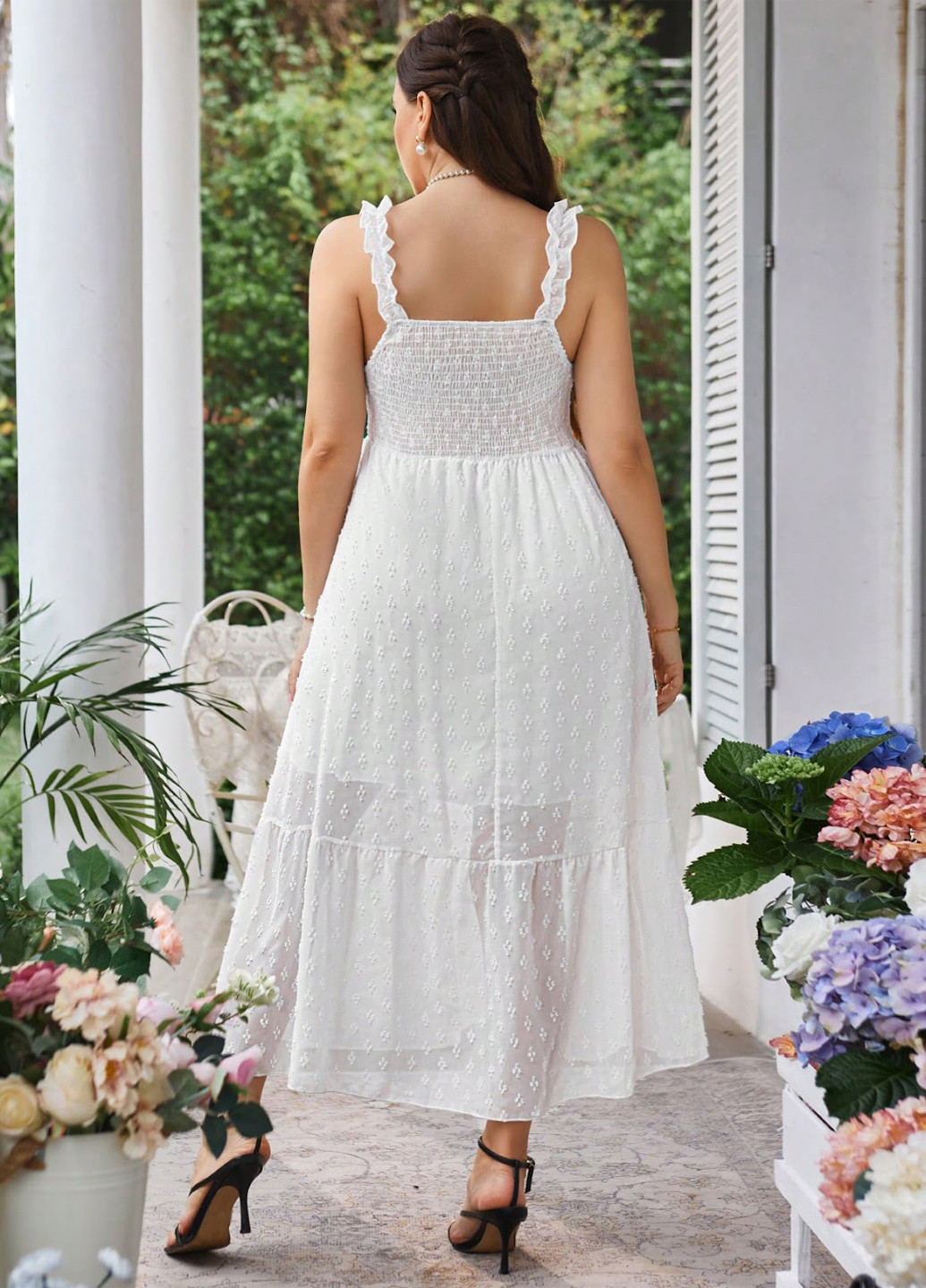 Белое кэжуал платье а-силуэт SHEIN однотонное