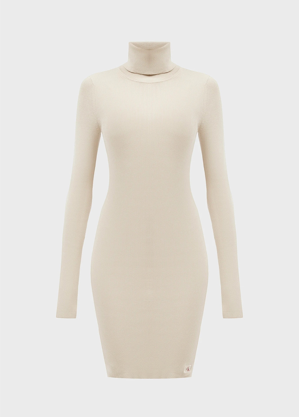 Бежевое кэжуал платье силуэтная, платье-водолазка Calvin Klein Jeans однотонное