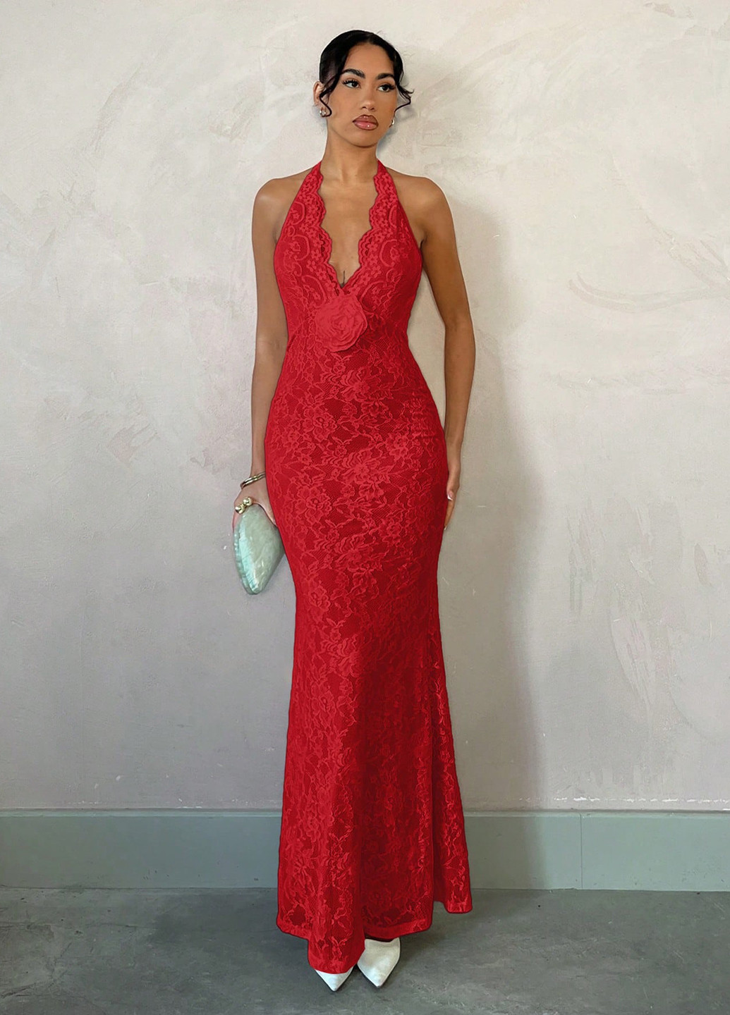 Червона вечірня сукня з відкритою спиною SHEIN однотонна