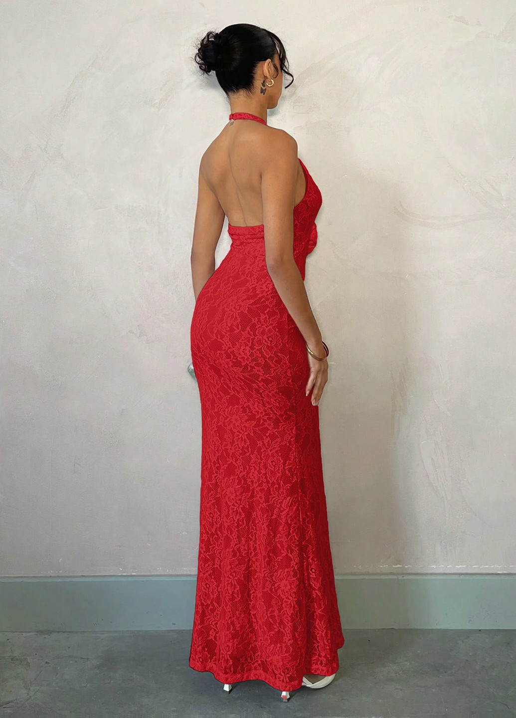Червона вечірня сукня з відкритою спиною SHEIN однотонна