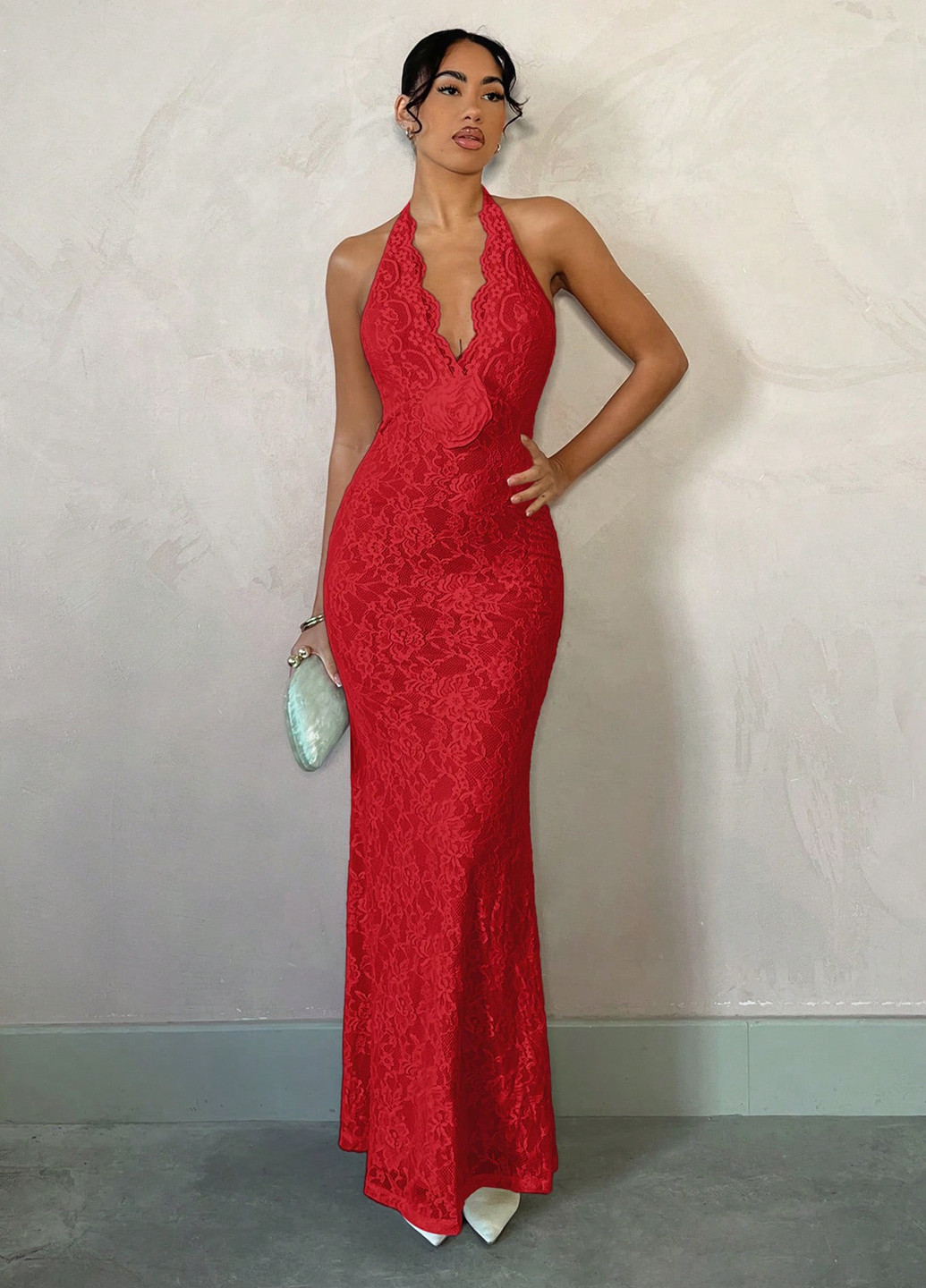 Червона вечірня сукня з відкритою спиною SHEIN однотонна