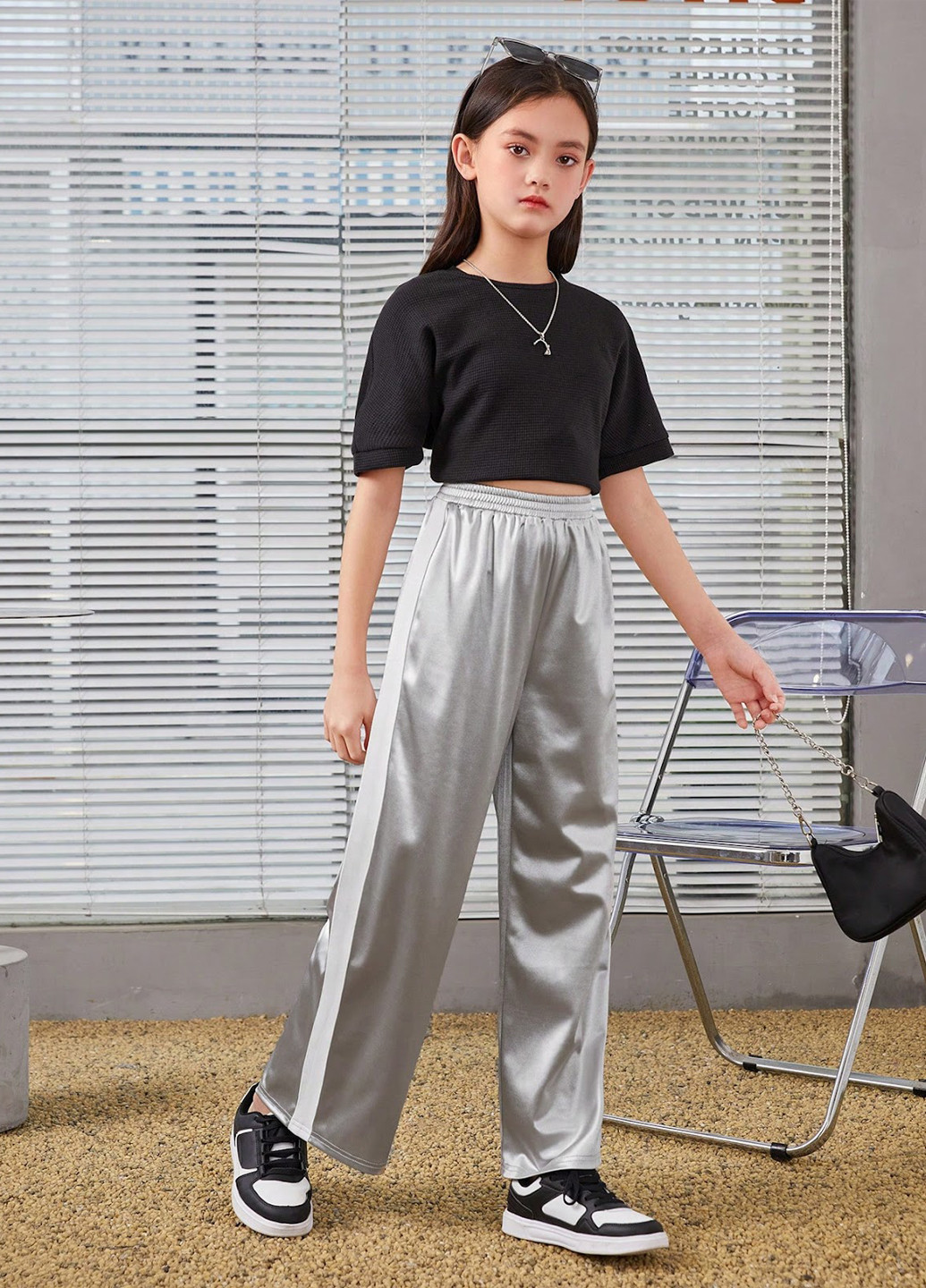 Серебряные спортивные, кэжуал демисезонные прямые брюки SHEIN