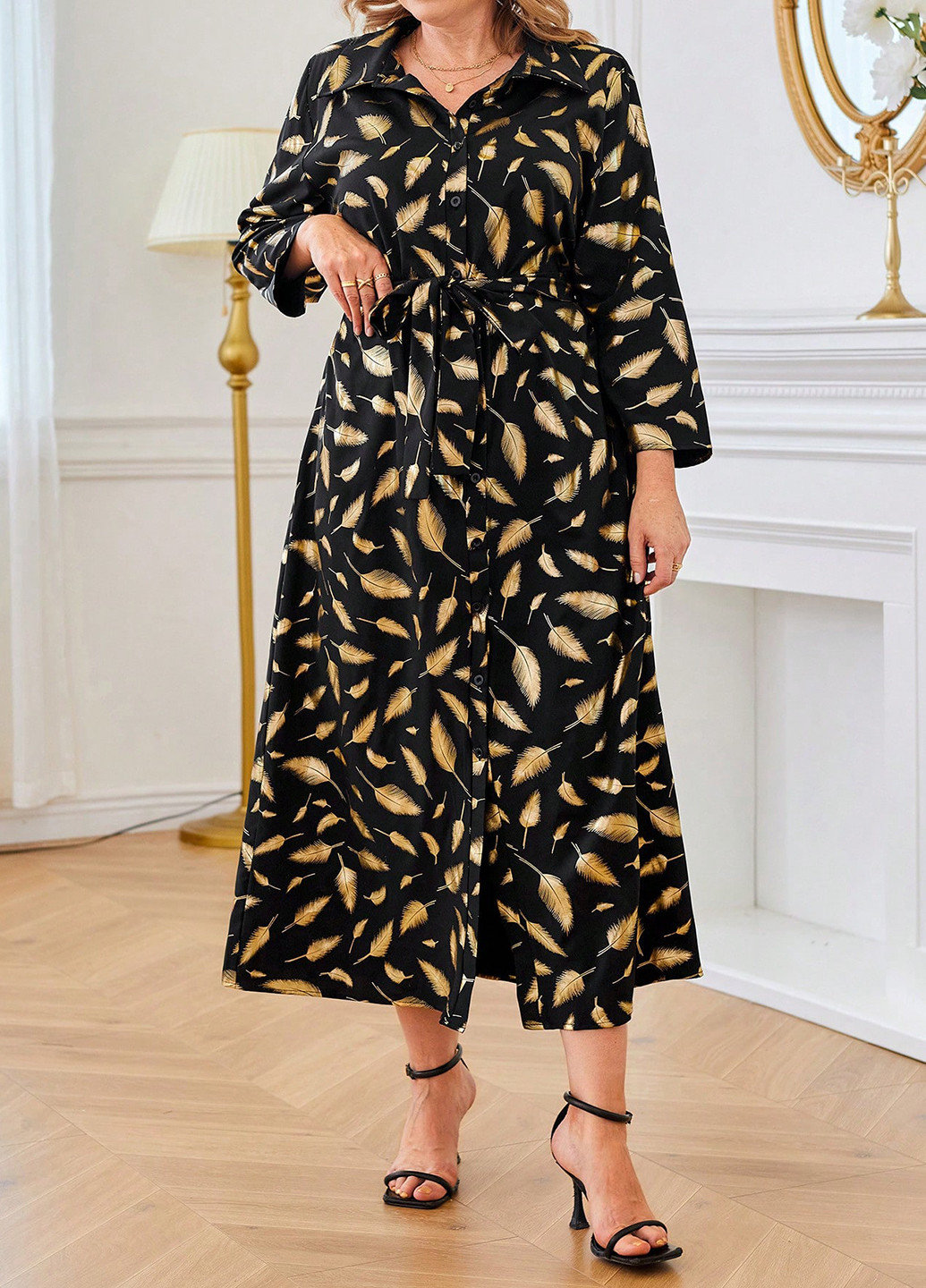 Черное кэжуал платье рубашка SHEIN с рисунком