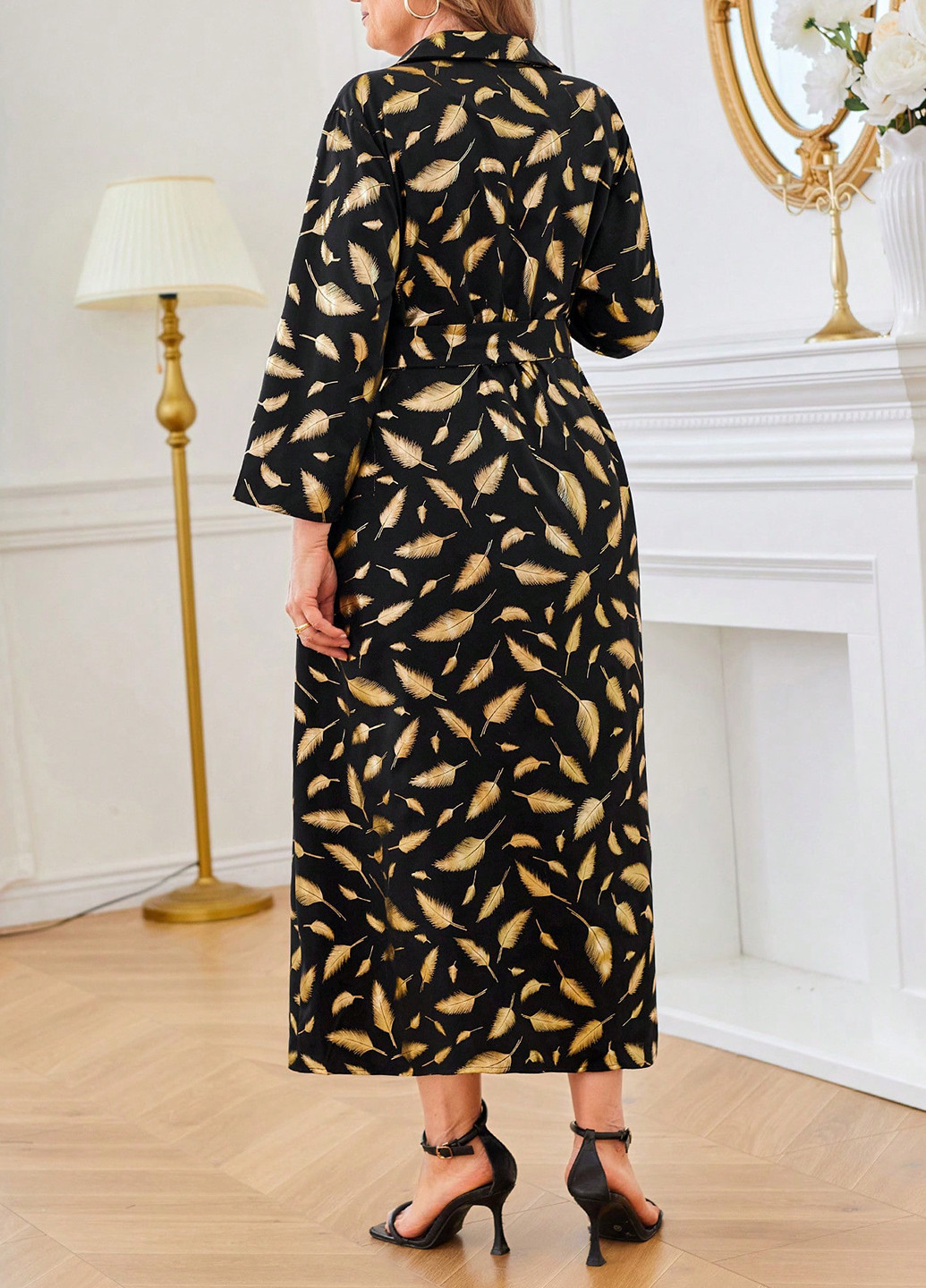 Черное кэжуал платье рубашка SHEIN с рисунком