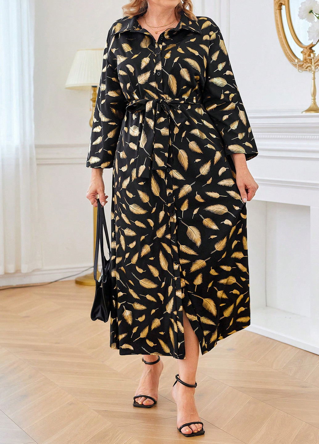 Черное кэжуал платье рубашка SHEIN с рисунком