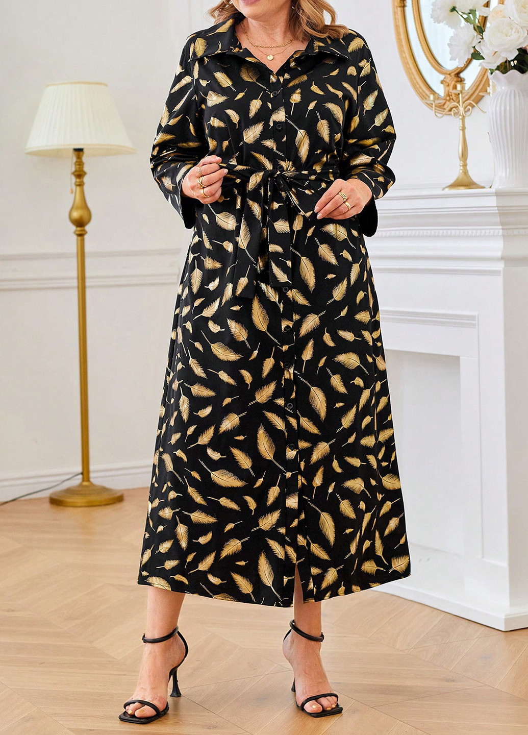 Черное кэжуал платье рубашка SHEIN с рисунком