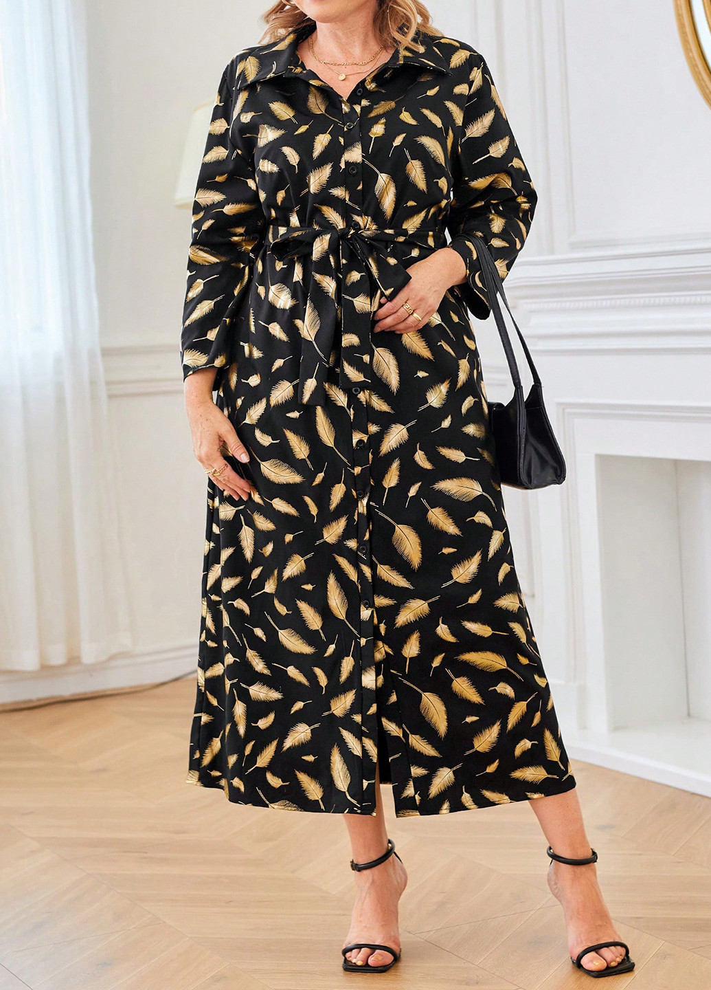 Черное кэжуал платье рубашка SHEIN с рисунком