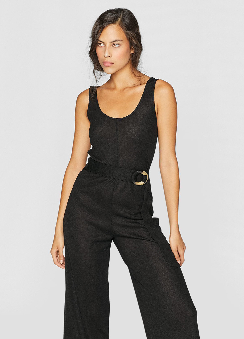 Комбинезон Stradivarius комбинезон-брюки однотонный чёрный кэжуал полиэстер