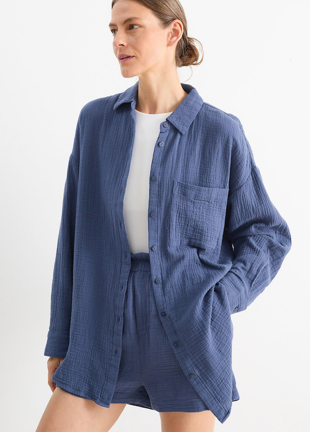 Темно-синяя кэжуал рубашка однотонная C&A