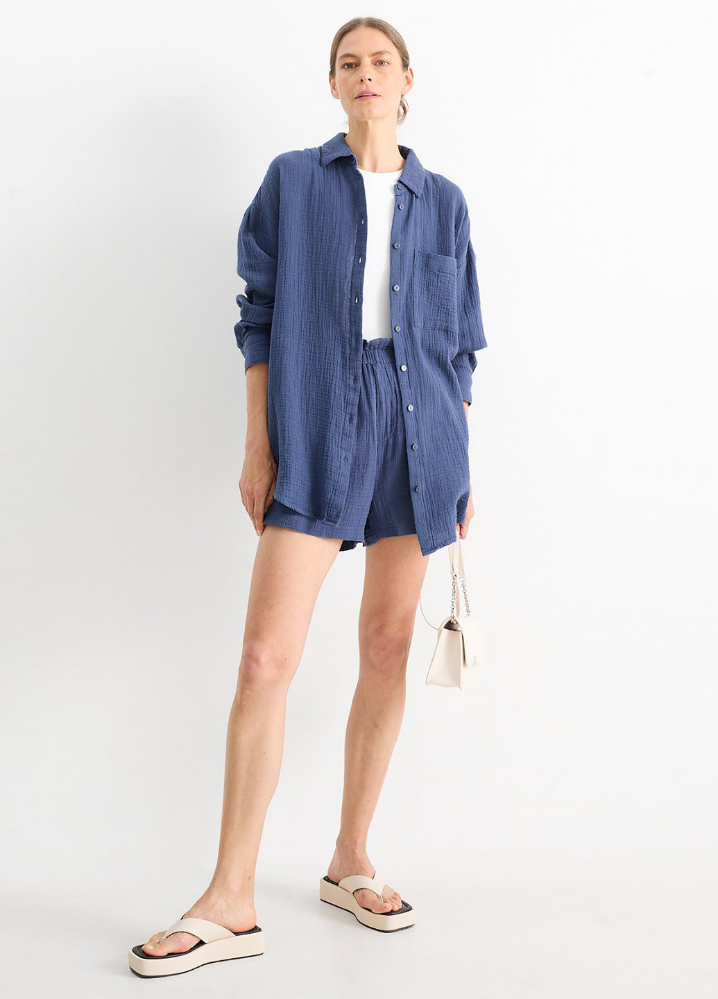 Темно-синяя кэжуал рубашка однотонная C&A