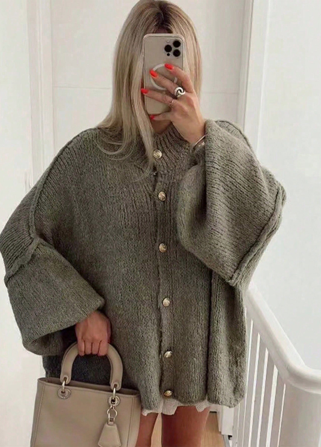 Серо-зеленый демисезонный кардиган SHEIN