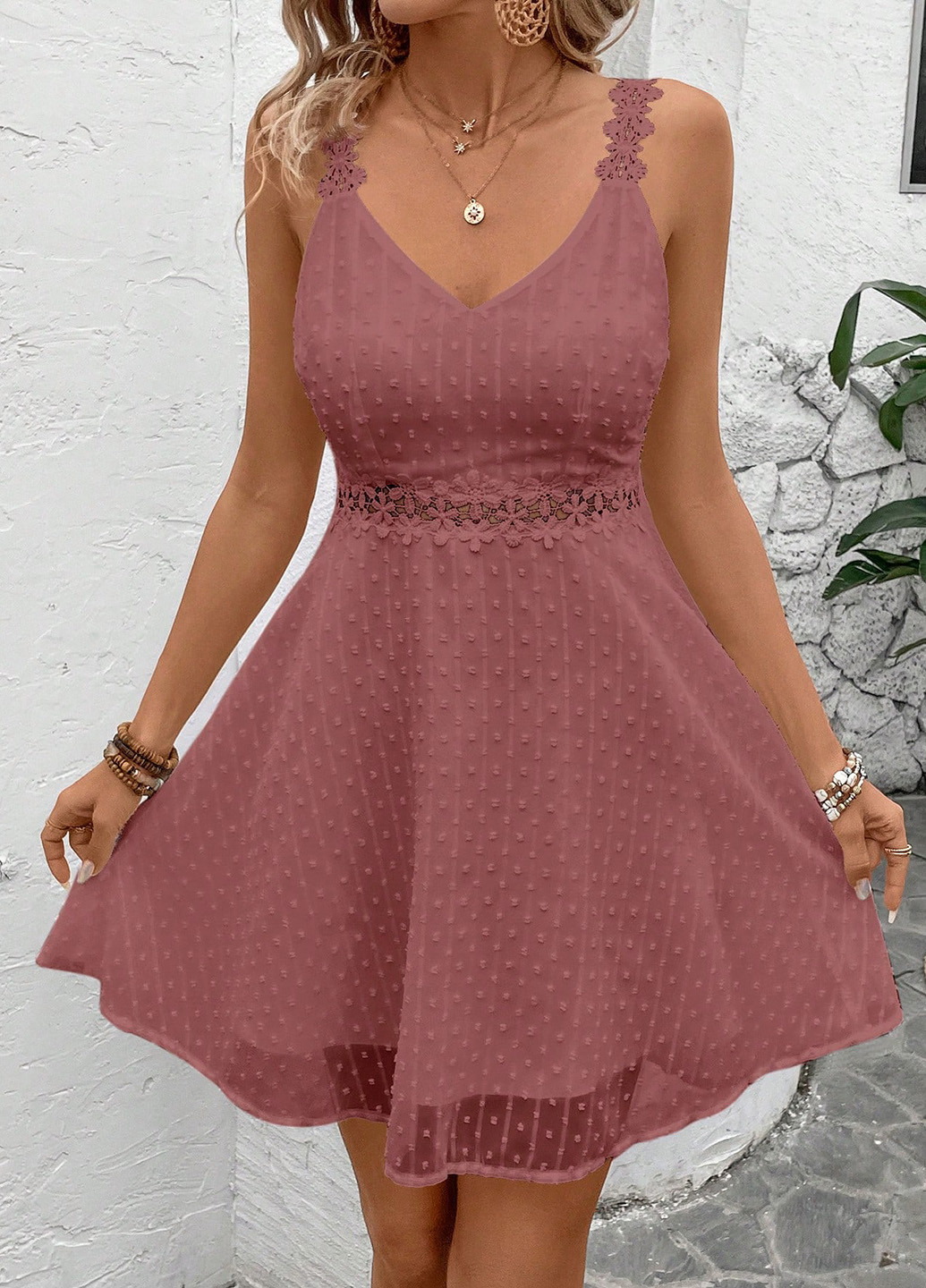 Рожево-коричнева кежуал сукня кльош, з відкритою спиною SHEIN однотонна