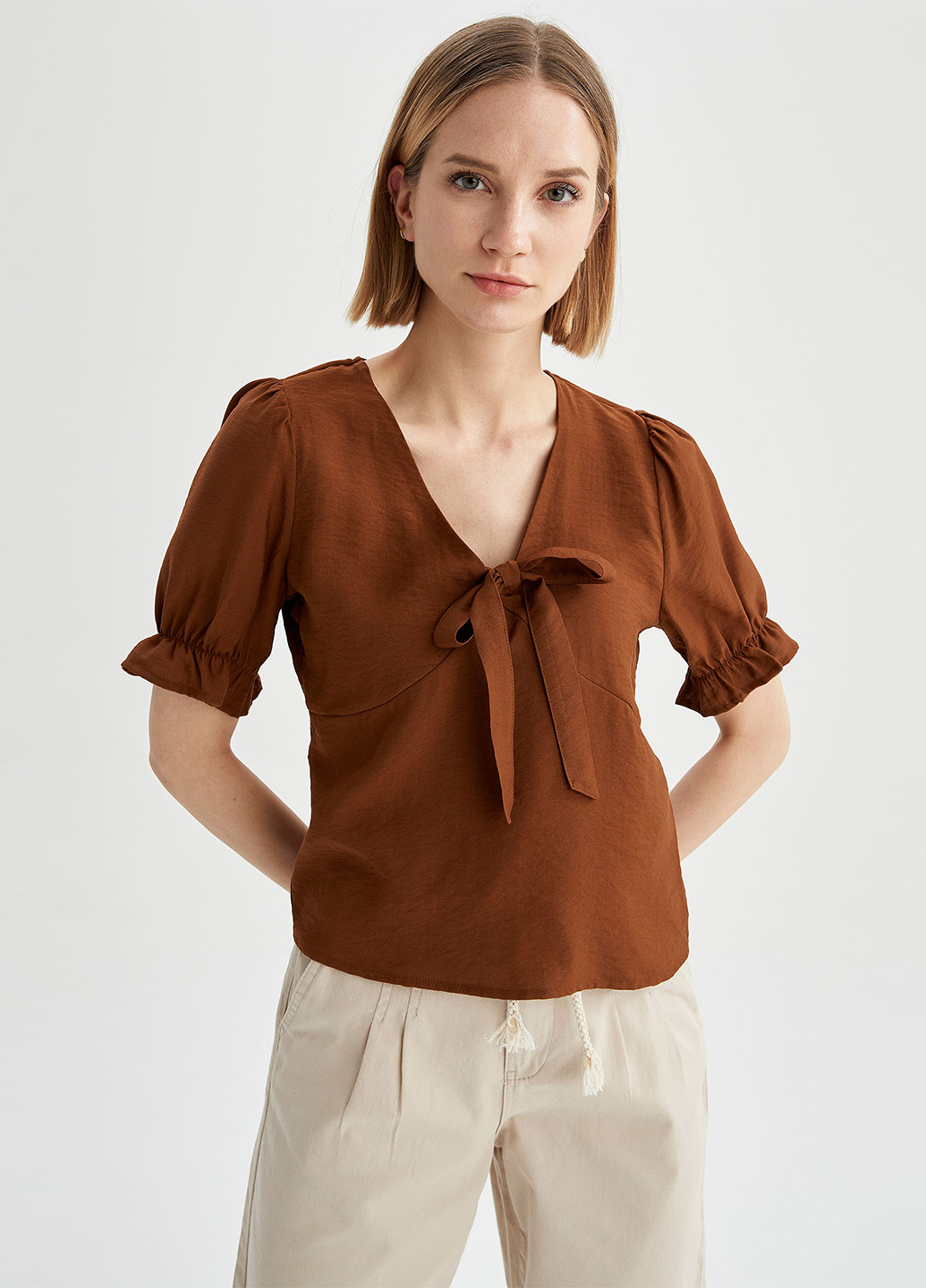 Коричневая летняя блуза DeFacto