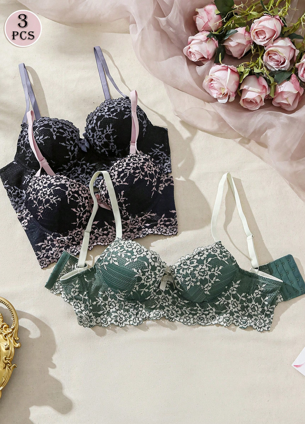 Комбинированный корбей бюстгальтер (3 шт.) SHEIN с косточками полиамид