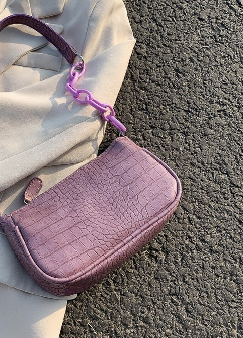 Женская классическая маленькая сумочка багет на цепочке ремешке рептилия фиолетовая сиреневая лилова NoName (251204267)