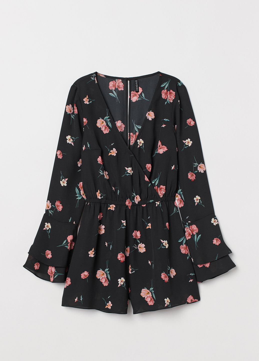 Комбинезон H&M комбинезон-шорты цветочный чёрный кэжуал