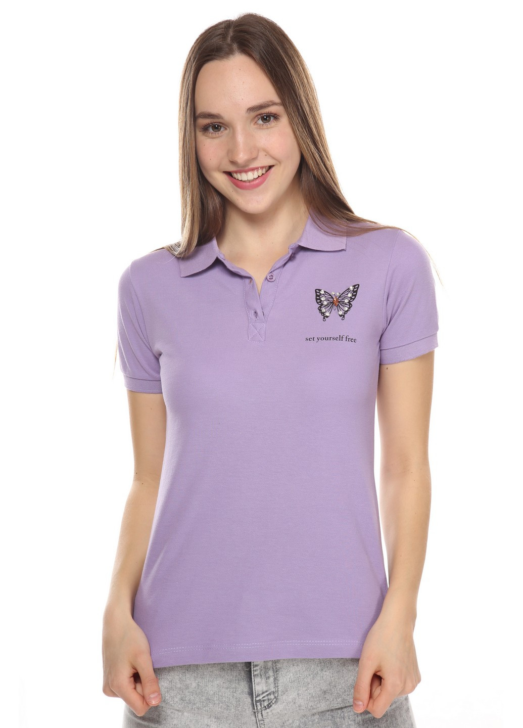 Сиреневая женская футболка-поло pol-03 l сиреневый (2000904154036) PEPPER MINT однотонная