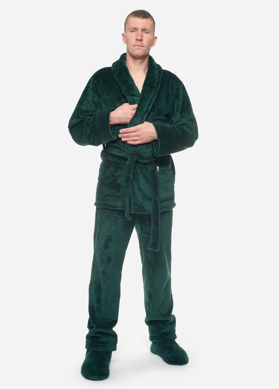 Костюм чоловічий домашній махровий халат зі штанами Смарагдовий Maybel (254967484)