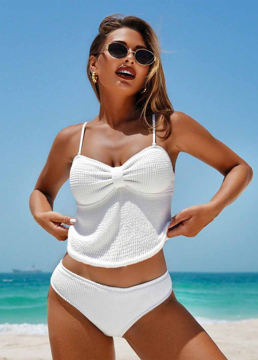 Белый летний купальник (лиф, трусики) танкини, раздельный SHEIN
