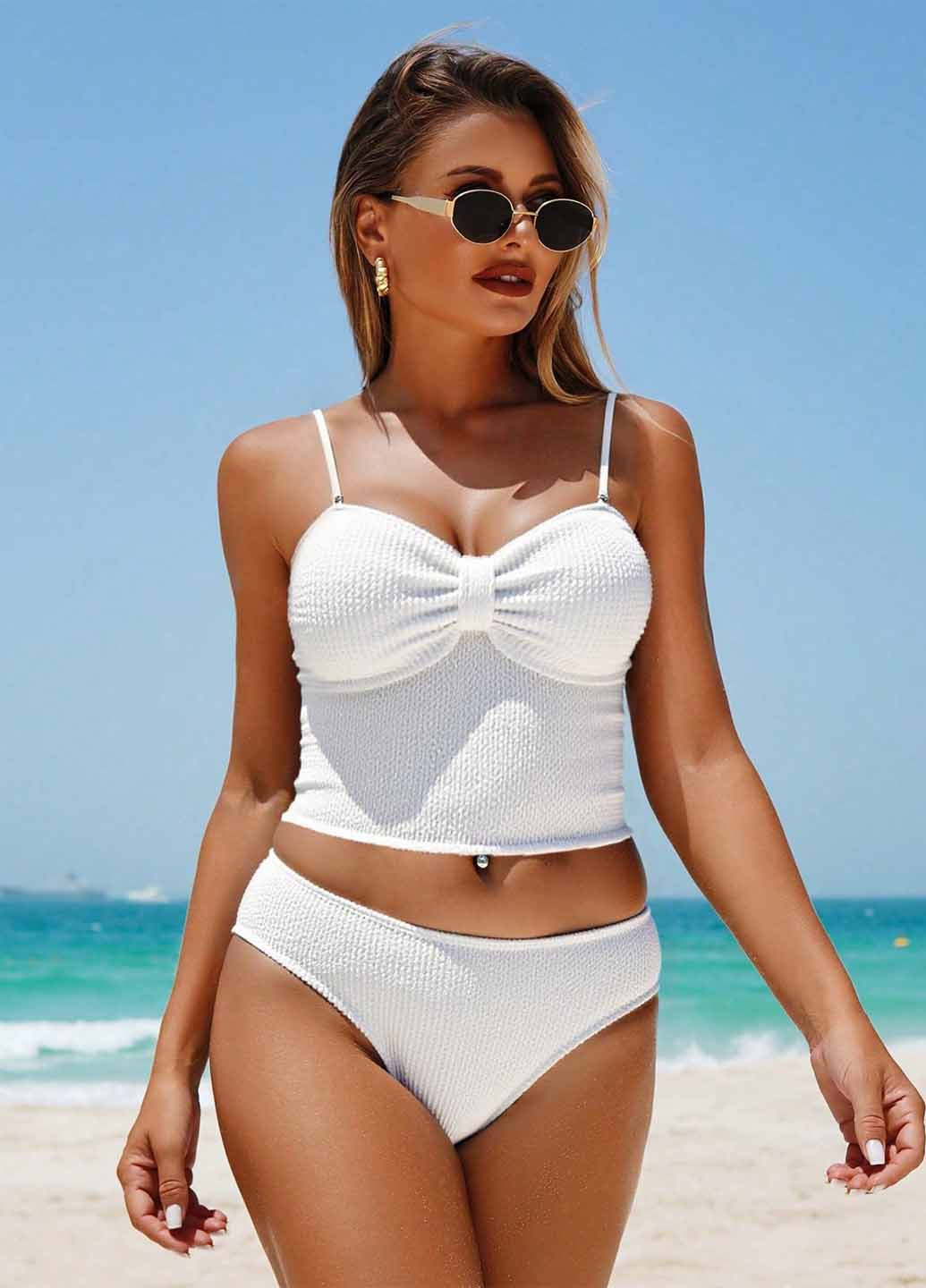 Белый летний купальник (лиф, трусики) танкини, раздельный SHEIN