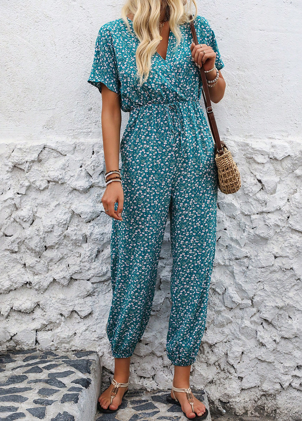 Комбинезон SHEIN комбинезон-брюки цветочный комбинированный кэжуал полиэстер