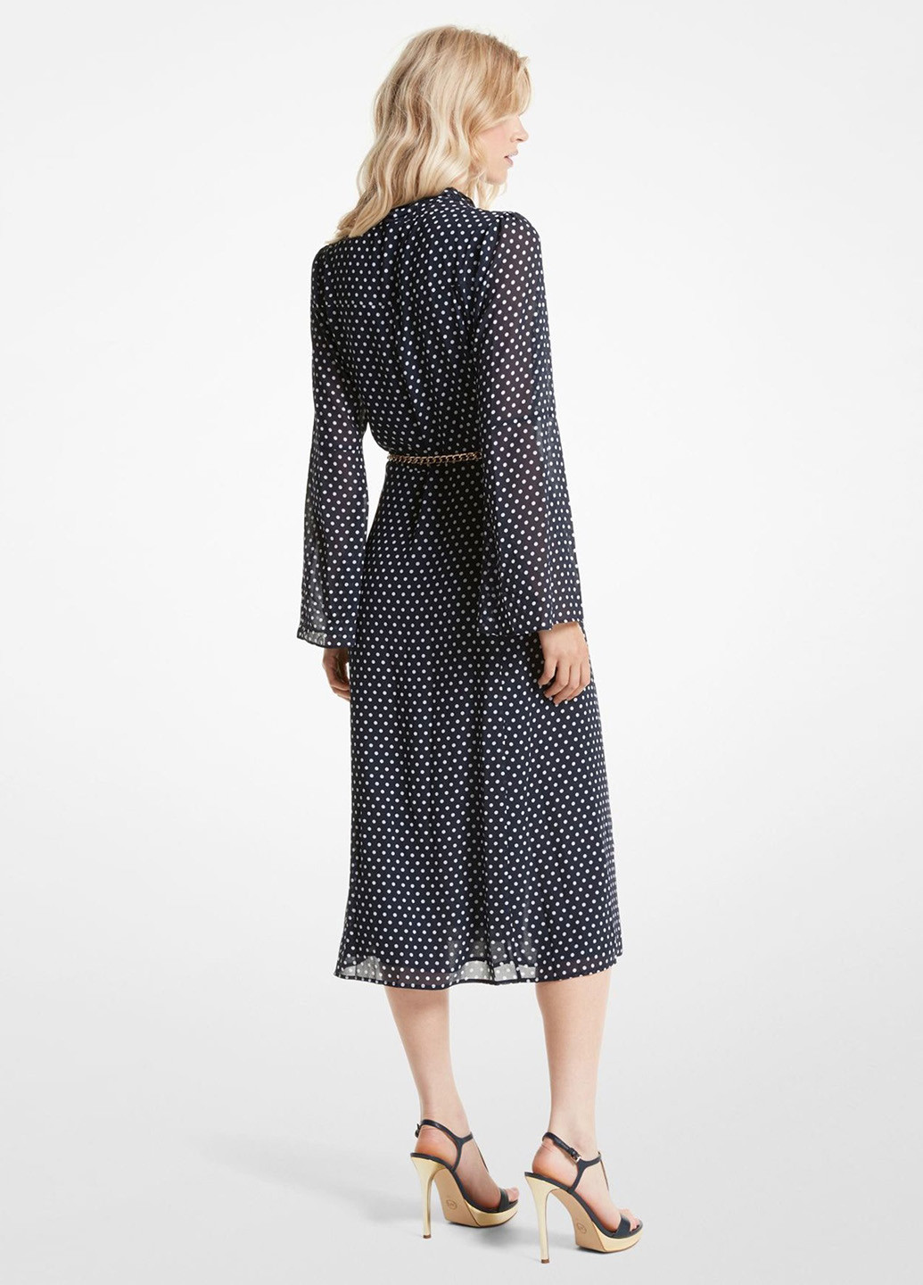 Темно-синя кежуал, ділова сукня кльош Michael Kors в горошок