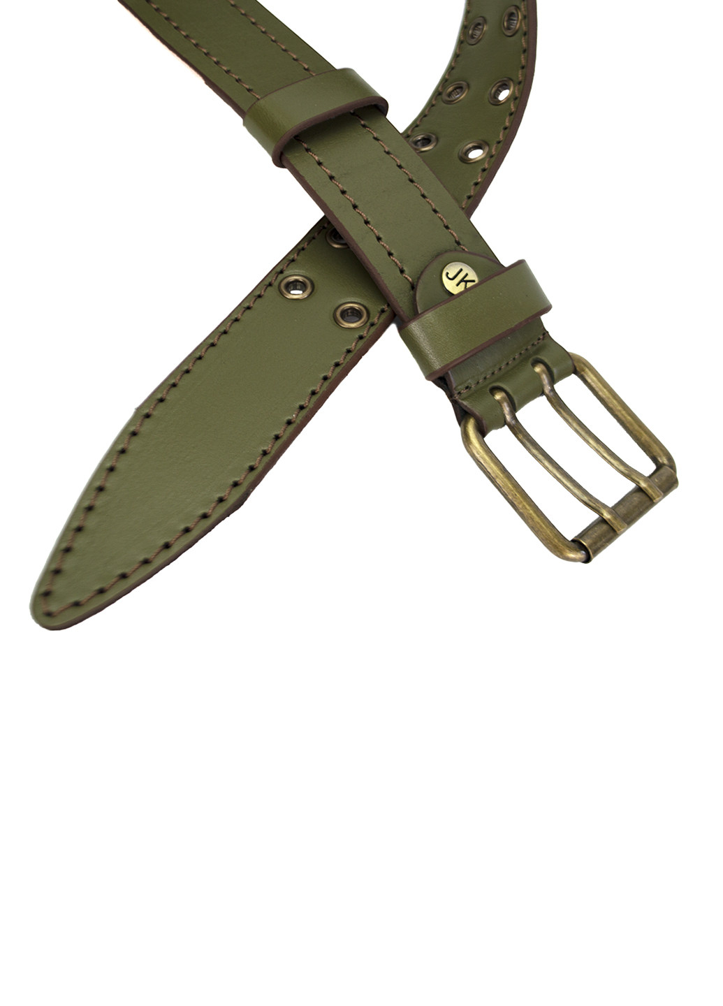 Ремень мужской кожаный хаки -4074 green (120 см) JK (253262517)