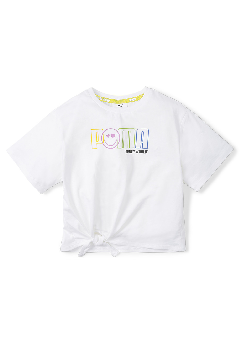 Детская футболка x SMILEY WORLD Kids' Tee Puma однотонная белая спортивная хлопок, полиэстер