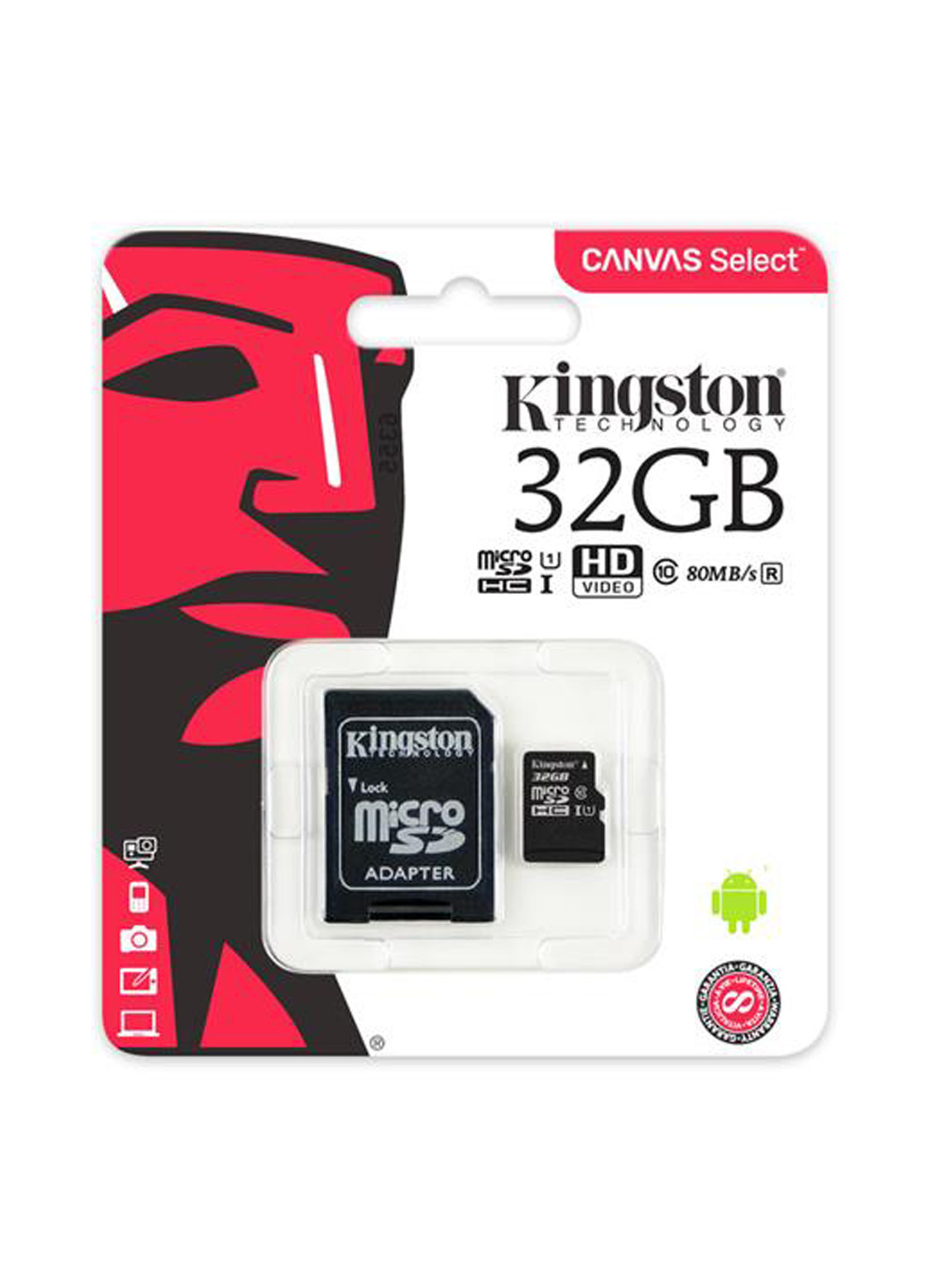 Карта пам'яті microSDHC 32GB C10 UHS-I (R80MB / s) + SD-adapter (SDCS / 32GB) Kingston Карта памяти Kingston microSDHC 32GB C10 UHS-I (R80MB/s) + SD-adapter (SDCS/32GB) чорні