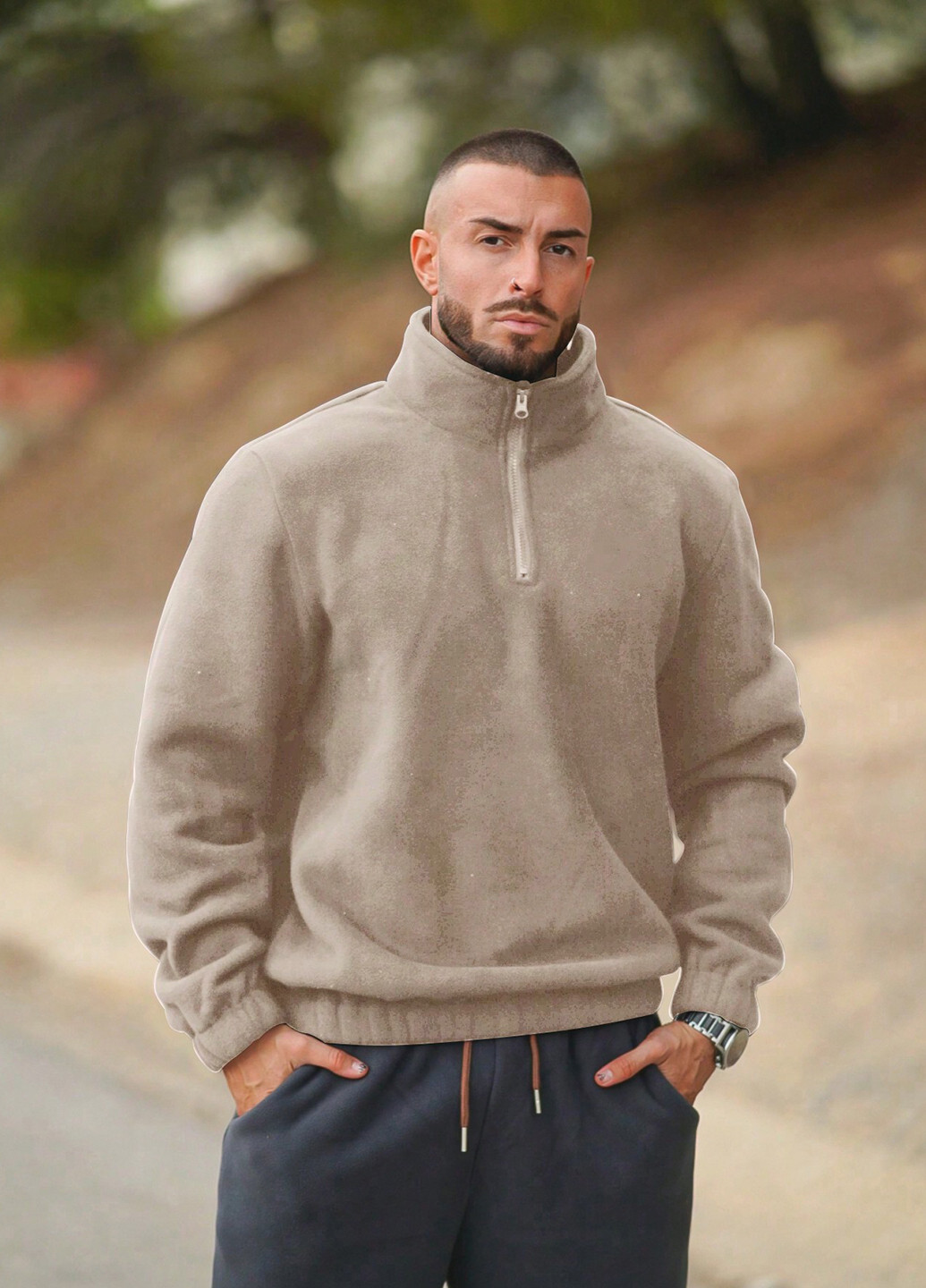 Бежевый свитшот SHEIN однотонный без декора (337991647)