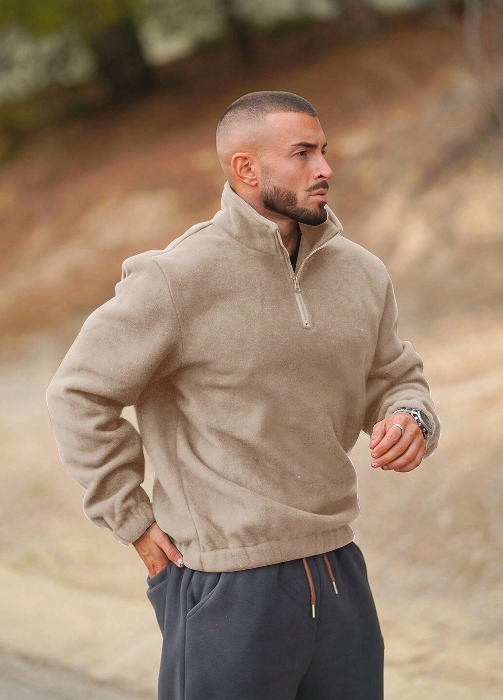 Бежевый свитшот SHEIN однотонный без декора (337991647)