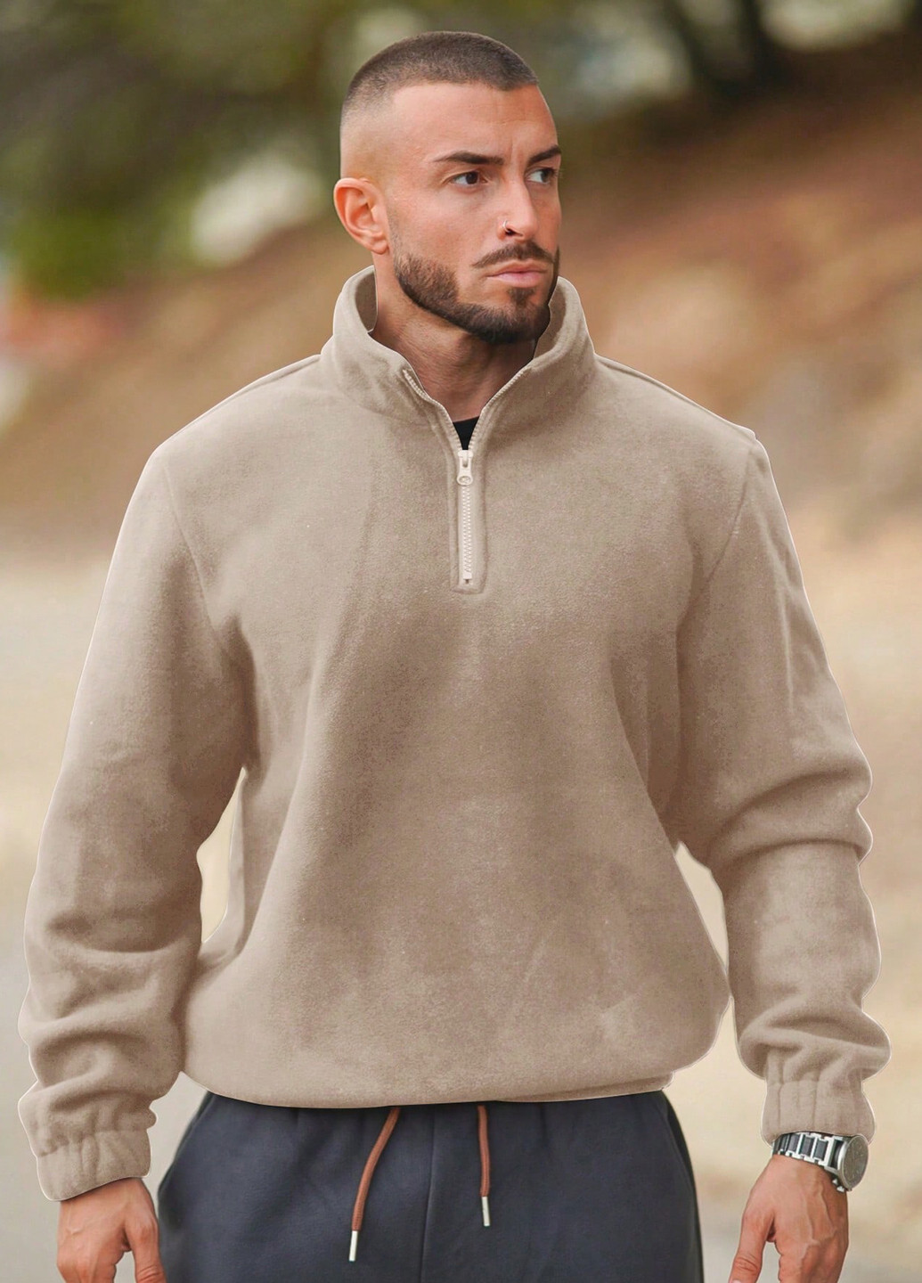 Бежевый свитшот SHEIN однотонный без декора (337991647)