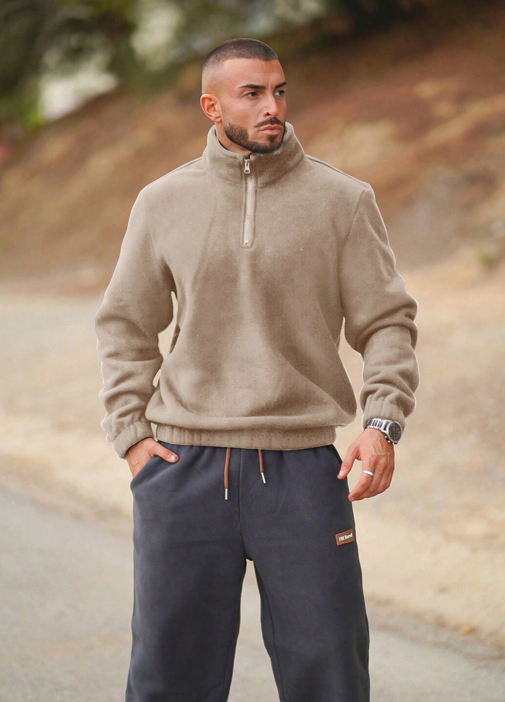 Бежевый свитшот SHEIN однотонный без декора (337991647)