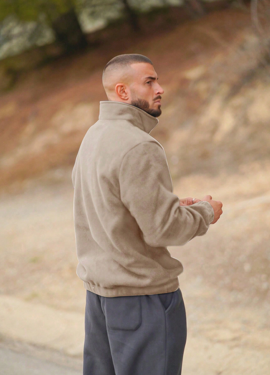 Бежевый свитшот SHEIN однотонный без декора (337991647)