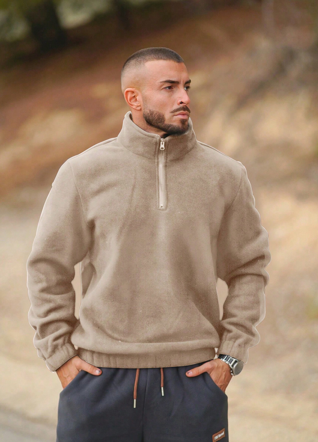 Бежевый свитшот SHEIN однотонный без декора (337991647)