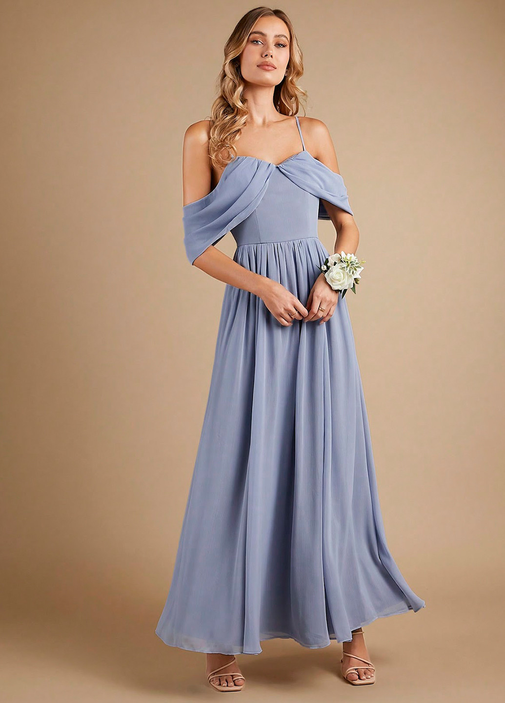 Сіро-голубий вечірня сукня з спідницею-сонце, з відкритою спиною SHEIN однотонна